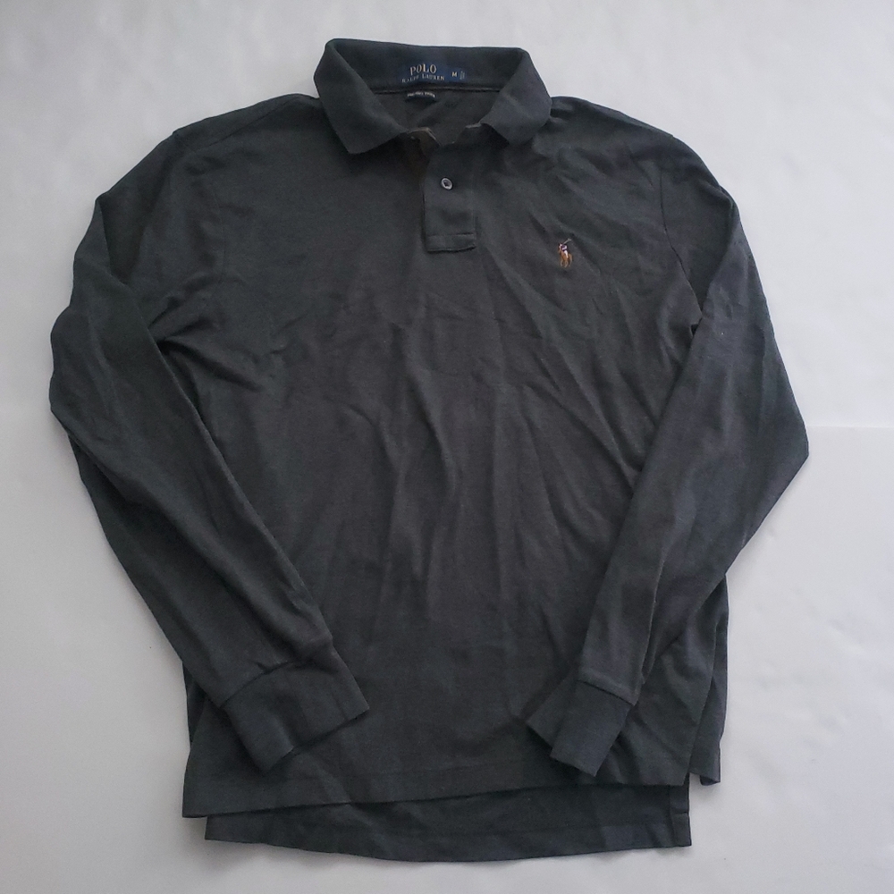 Polo Ralph Lauren Shirt Mens Medium Gray Pima Soft Touch Long Sleeve